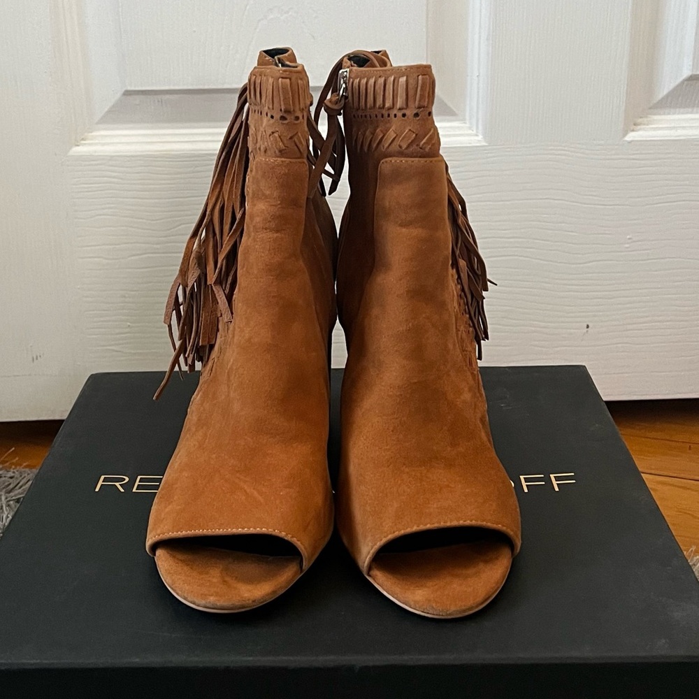 Rebecca minkoff fringe suede open toed bootie - size 10